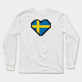 Swedish Flag Pixel Art, Sweden Flag  pixel art Long Sleeve T-Shirt